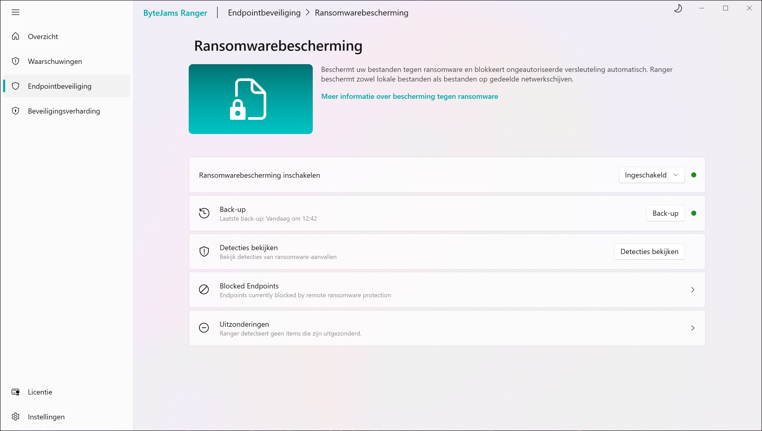 Ranger ransomware protection in light mode